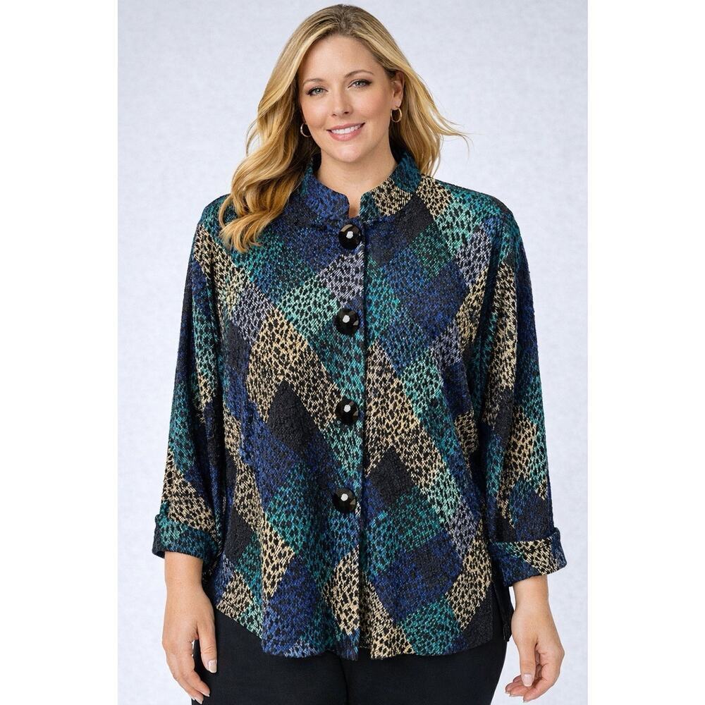 Draper’s & Damon’s 3X Textured Geometric Button Front Jacket Top